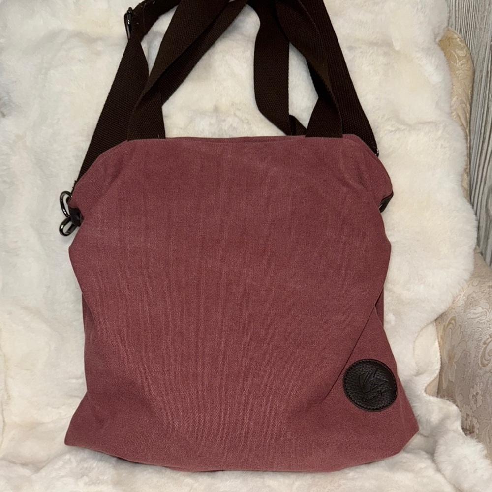 Red and Brown Satchel with Minimalist Design